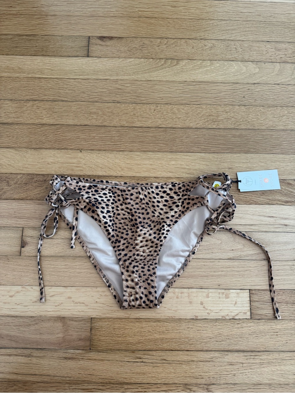 Shade & Shore Beige & Black Leopard Cheetah Print Cheeky Bikini Swim Bottoms